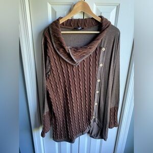LoveU.Dear Womens Faux Button Pullover Brown Long Sleeve Knit Sweater Size 1XL